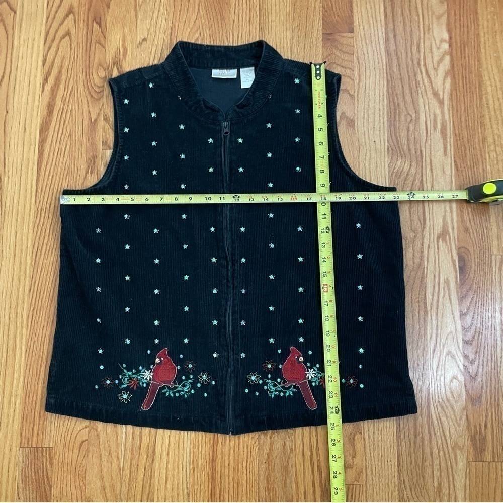 Vintage Embroidered Christmas Cardinal Holiday Vest Sequins Floral Women's XL - Picture 12 of 14